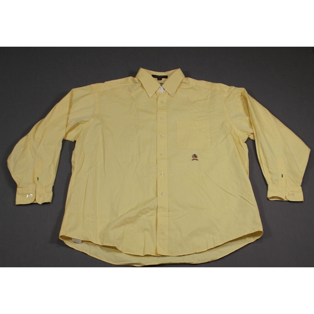 Tommy Hilfiger Dress Shirt Men's Yellow VTG Chambray Oxford Long Sleeve 17 34/35